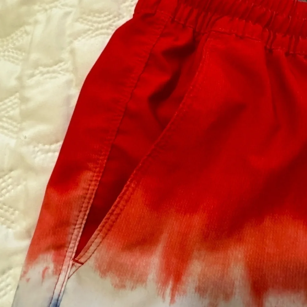 Hurley Mens Reveal Volley Red white & blue tie dye look Swim Trunks L